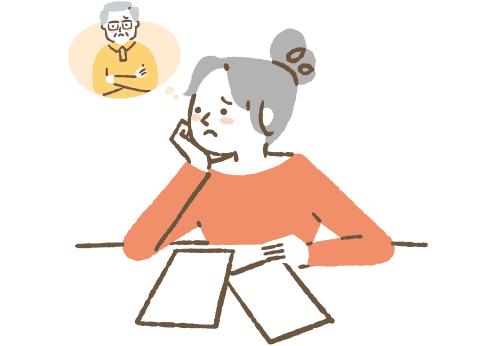 不仲な兄弟姉妹を思い浮かべる女性のイラスト